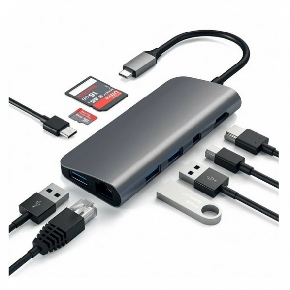 USB-концентратор Satechi Aluminum Type-C Multimedia Adapter (ST-TCMM8PA), разъемов: 4, space gray в Екатеринбурге