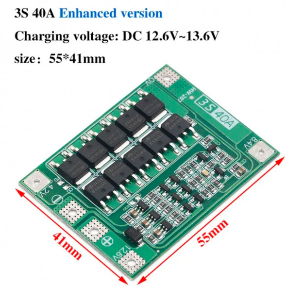 Плата защиты аккумулятора BMS 3S 40A 12.6 для Li-ion в Екатеринбурге