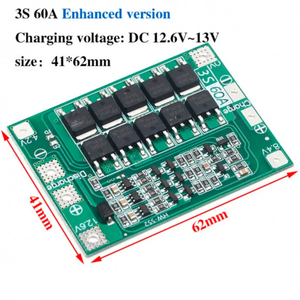 Плата защиты аккумулятора BMS 3S 60A 12.6 для Li-ion в Екатеринбурге