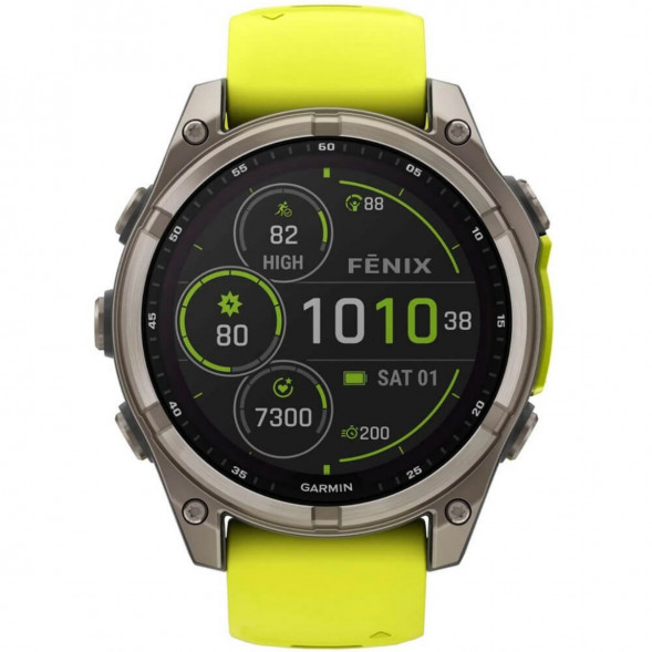 Умные часы Garmin Fenix 8, 51 мм, Solar, Sapphire Titanium with AMP Yellow/Graphite Silicone Band 010-02907-20 в Екатеринбурге