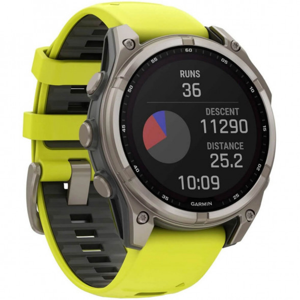 Умные часы Garmin Fenix 8, 51 мм, Solar, Sapphire Titanium with AMP Yellow/Graphite Silicone Band 010-02907-20 в Екатеринбурге
