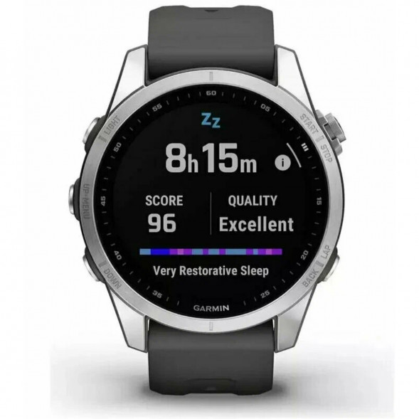 Умные часы Garmin Fenix 7s серебристый с графитовым силиконовым ремешком 010-02539-01 в Екатеринбурге