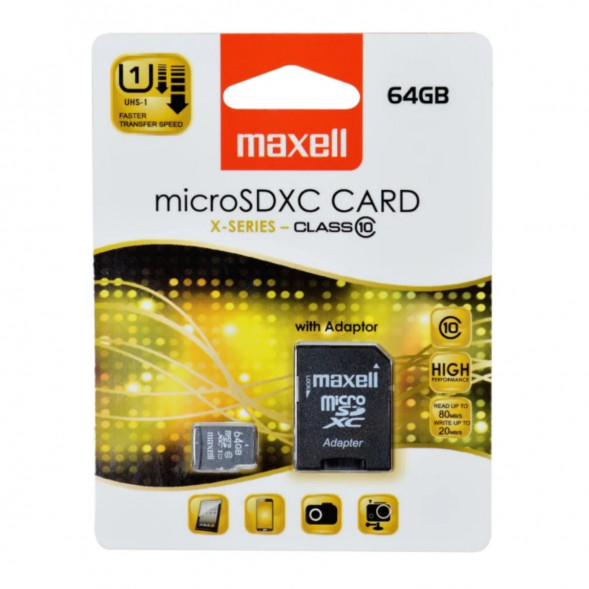 Карта памяти Maxell Micro SDXC 64 ГБ CLASS 10 с адаптером в Екатеринбурге